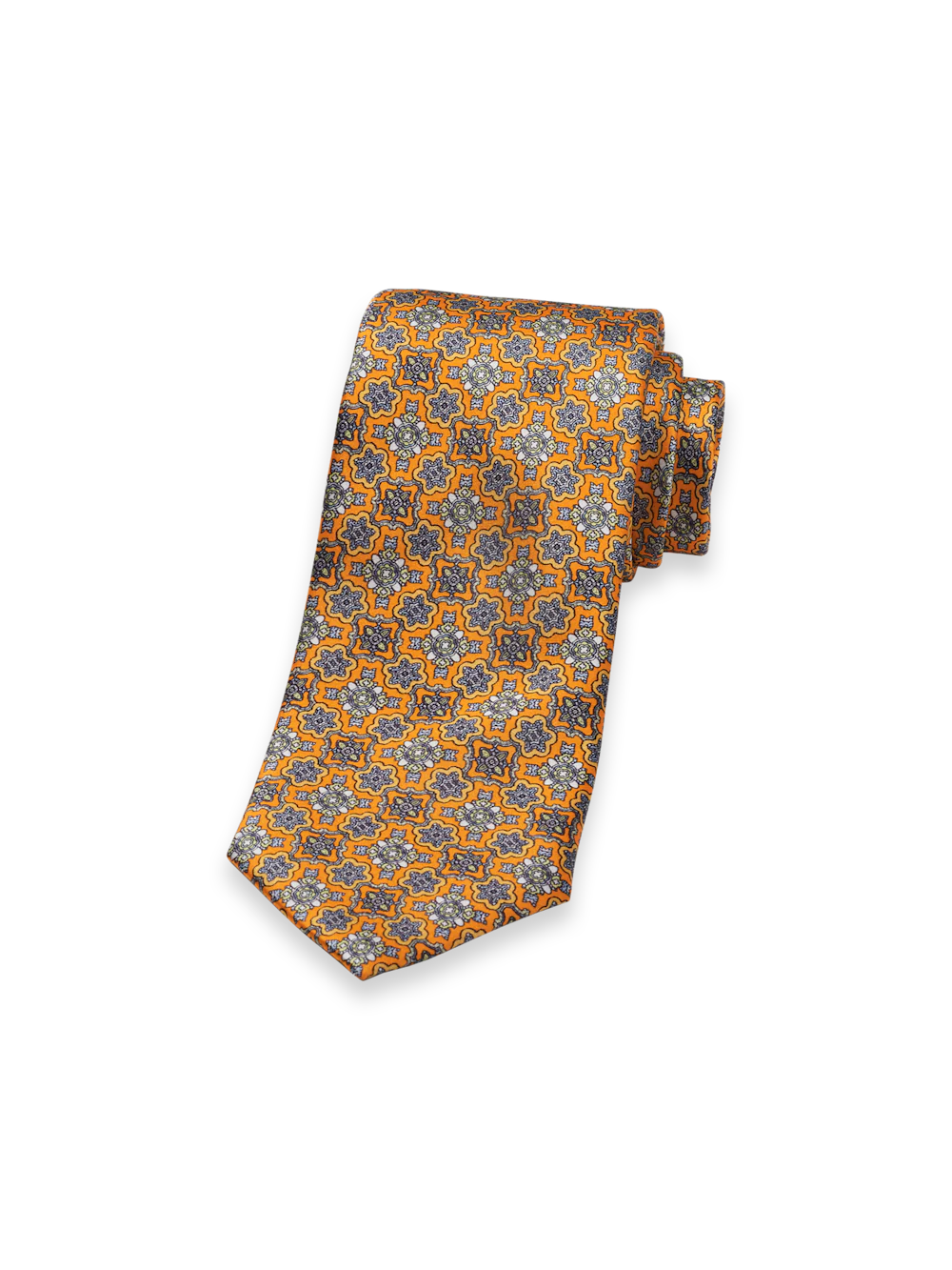 Medallion Italian Printed Silk Tie - Orange Multi