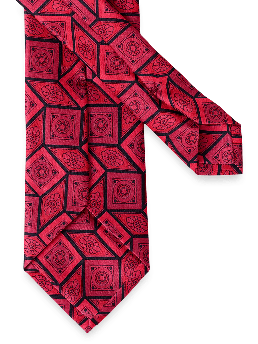 Medallion Printed Italian Silk Tie - Red - Image 3