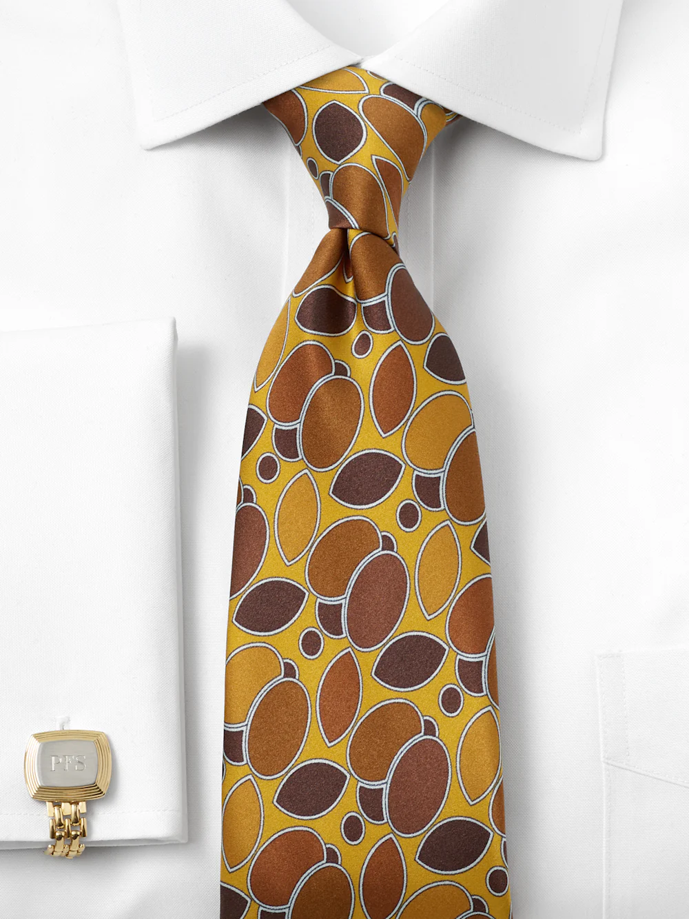 Medallion Printed Italian Silk Tie - Gold - Image 2