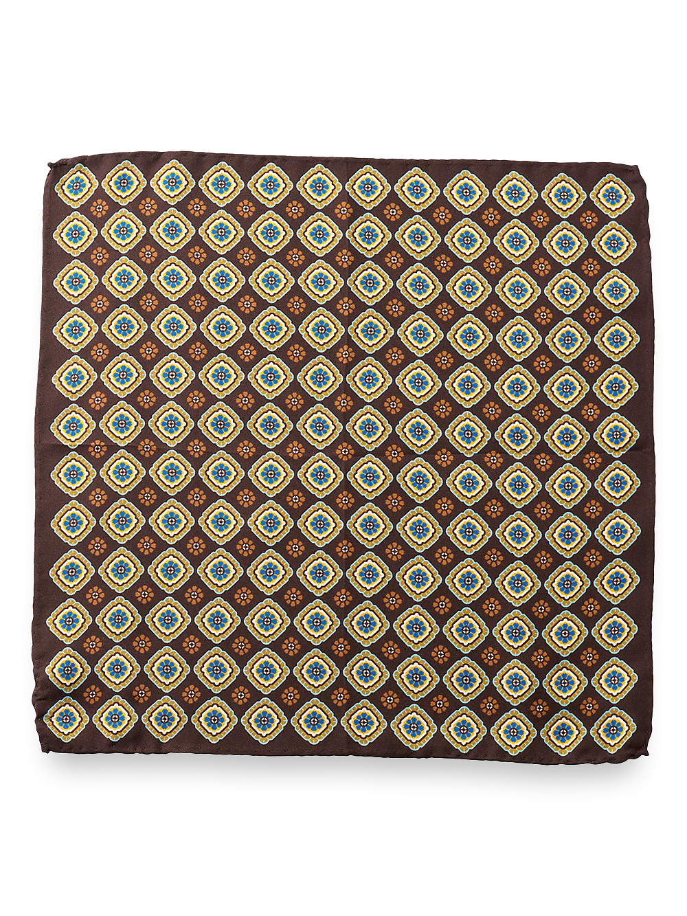 Medallion Silk Pocket Square - Brown Multi - Image 2