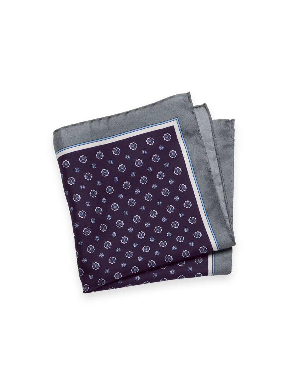 Medallion Silk Pocket Square - Purple/silver