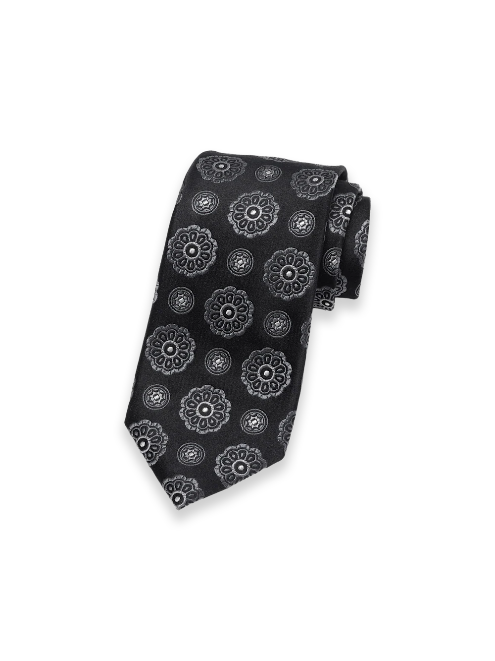 Medallion Woven Silk Tie - Black/silver