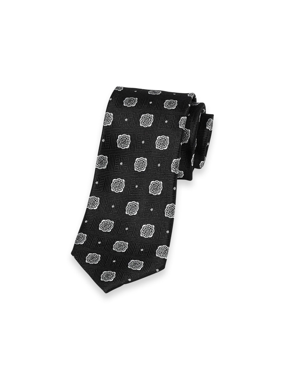 Medallion Woven Silk Tie - Black