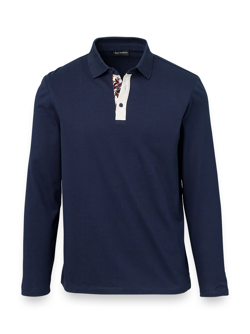 Mercerized Cotton Pique Three Button Polo - Navy