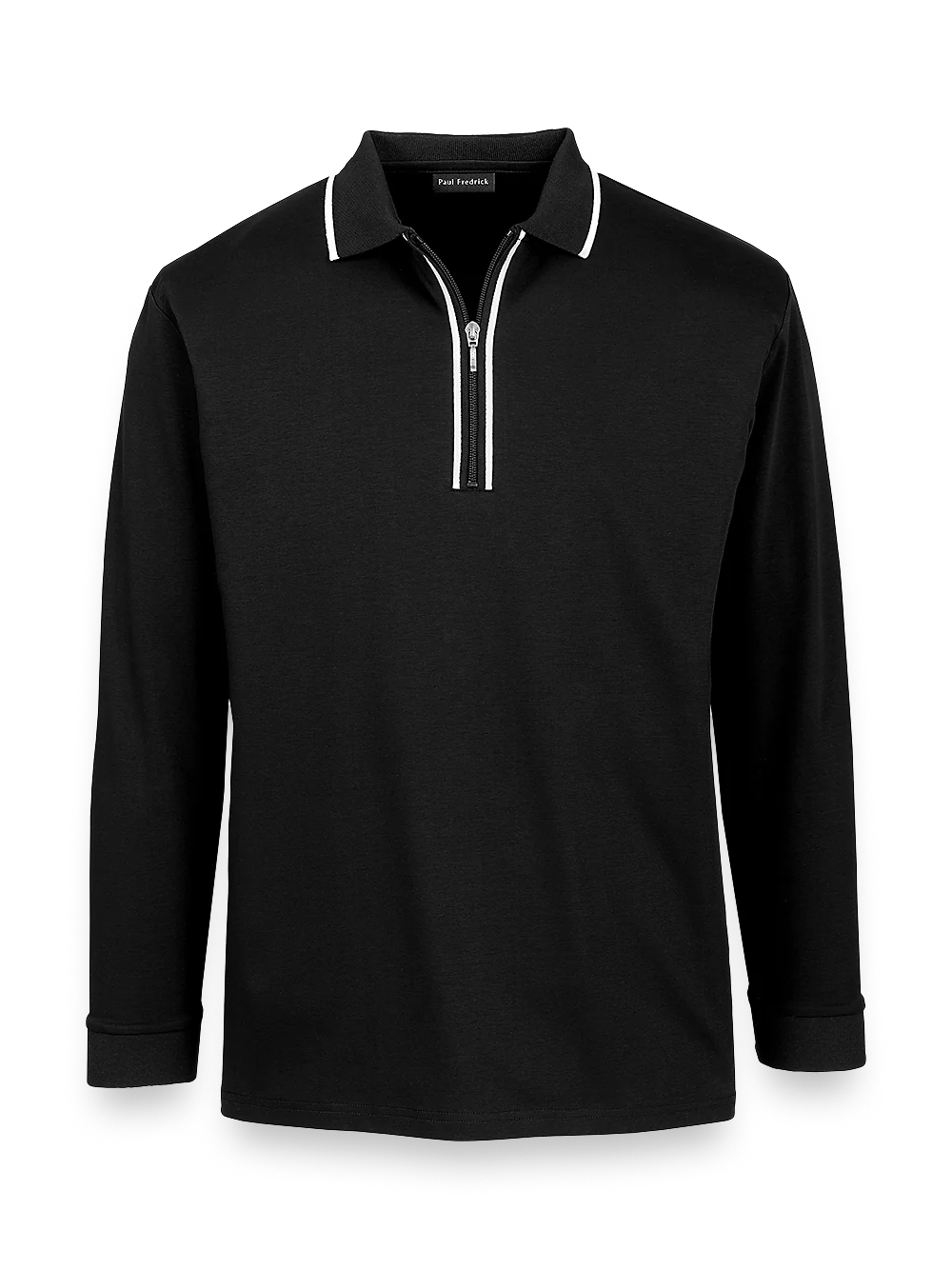 Mercerized Cotton Zip Polo - Black