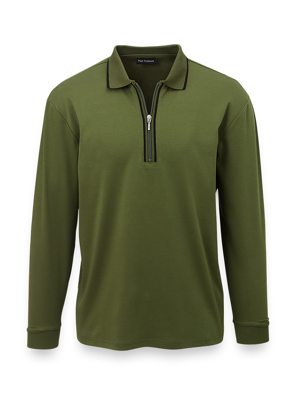 Mercerized Cotton Zip Polo - Olive