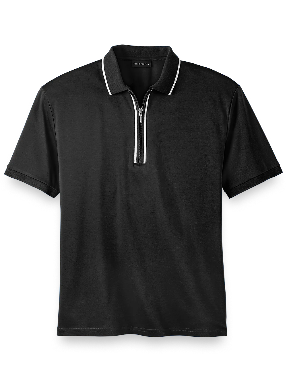 Mercerized Cotton Zip Polo - Black