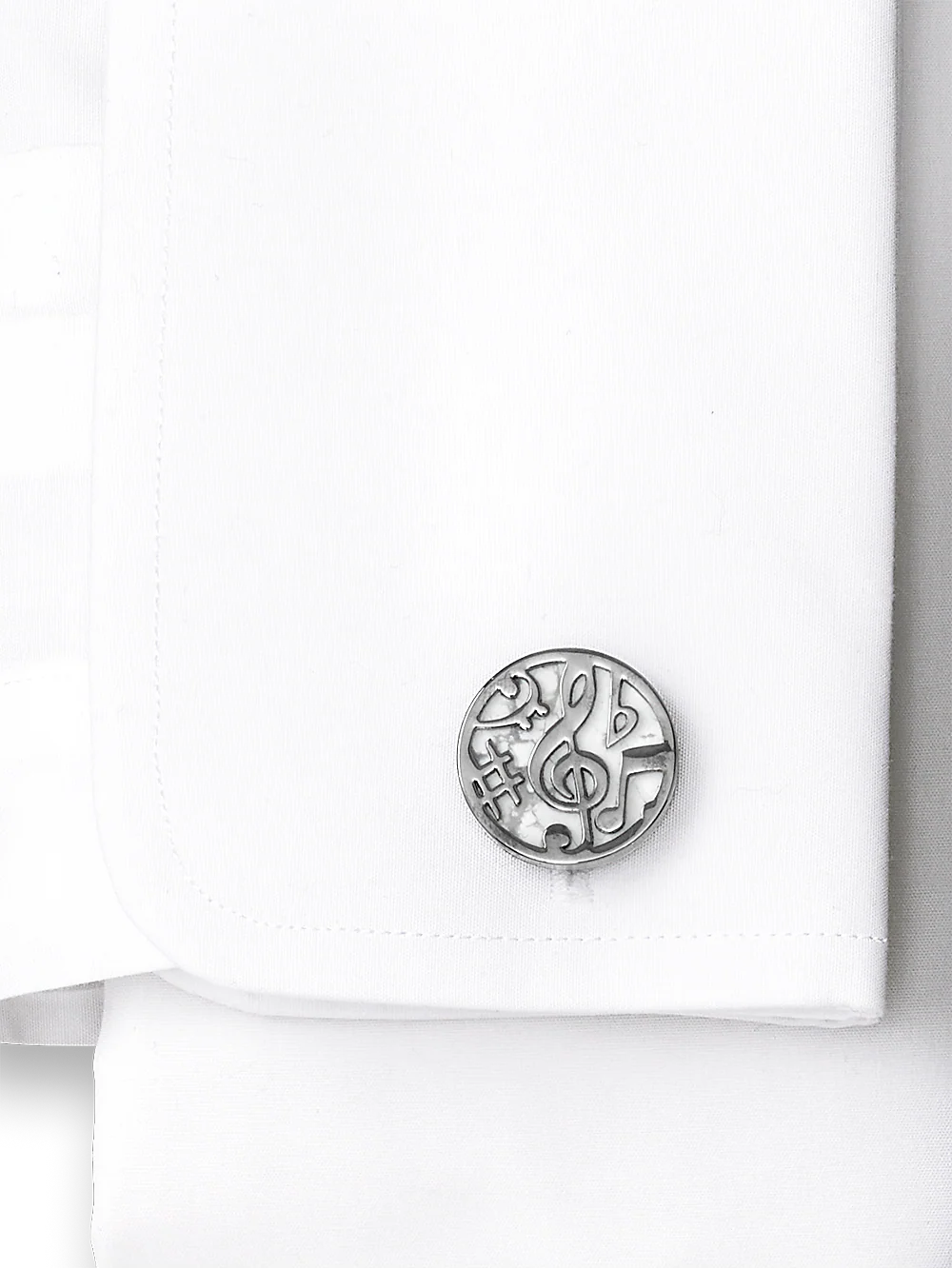 Metal Round Musical Cufflinks - White - Image 2