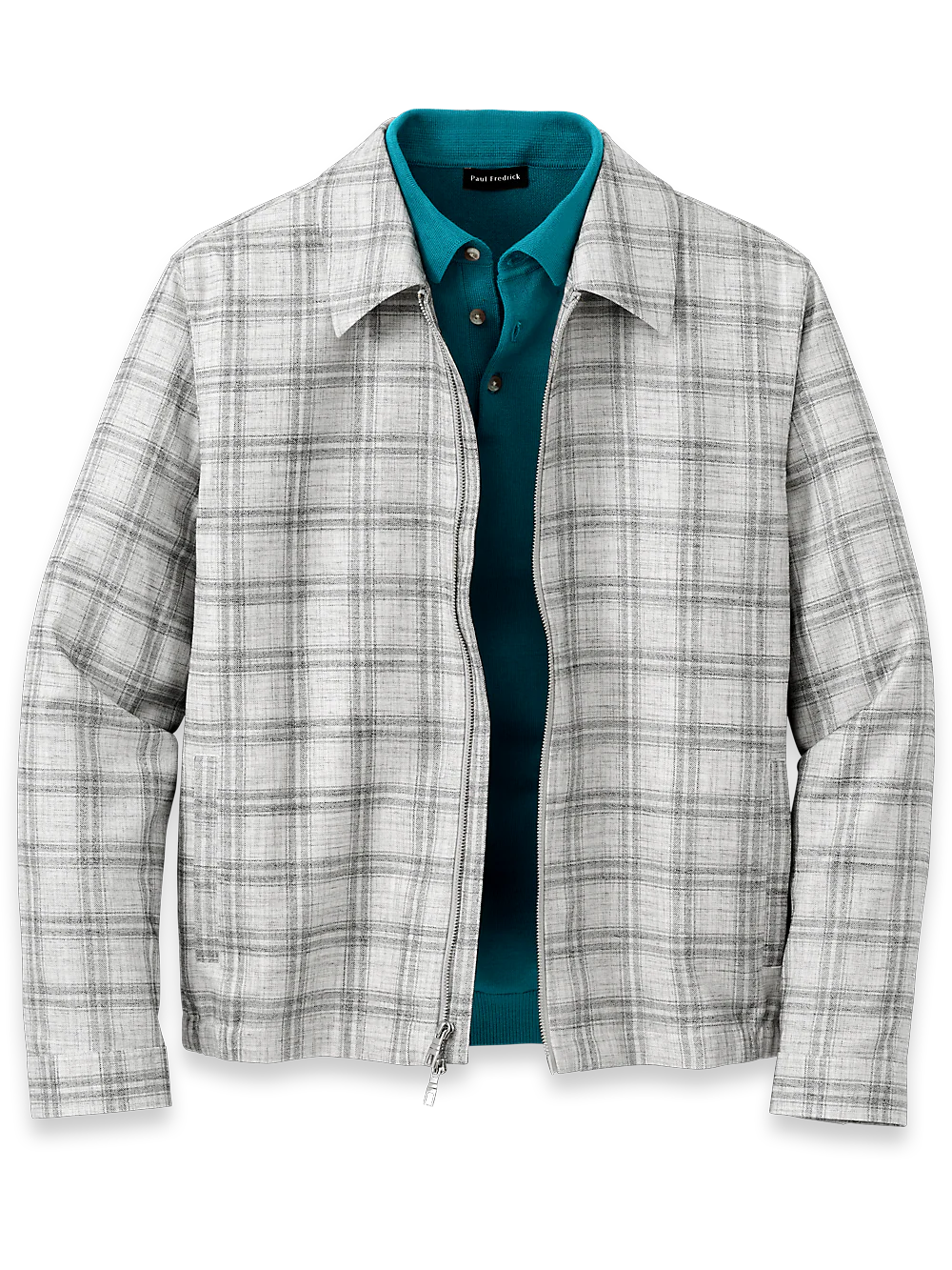 Microfiber Plaid Bomber Jacket - Light Grey
