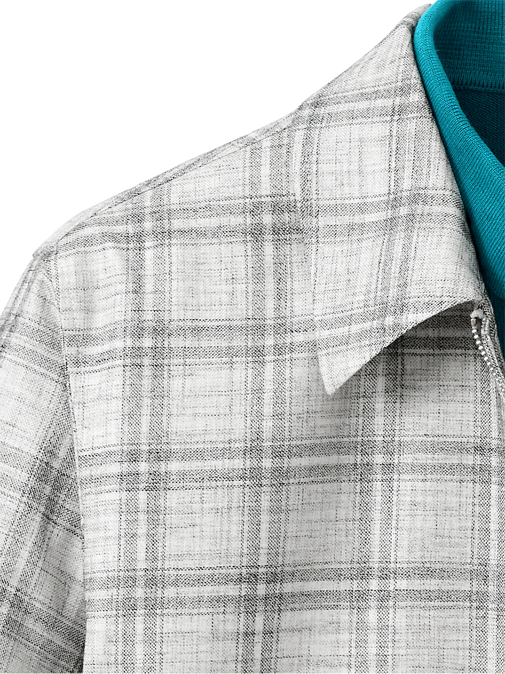 Microfiber Plaid Bomber Jacket - Light Grey - Image 4