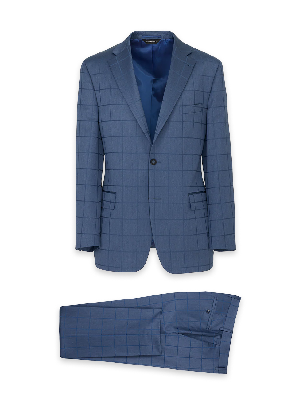 Navy Wool Windowpane Single Breasted Notch Lapel Suit - Navy