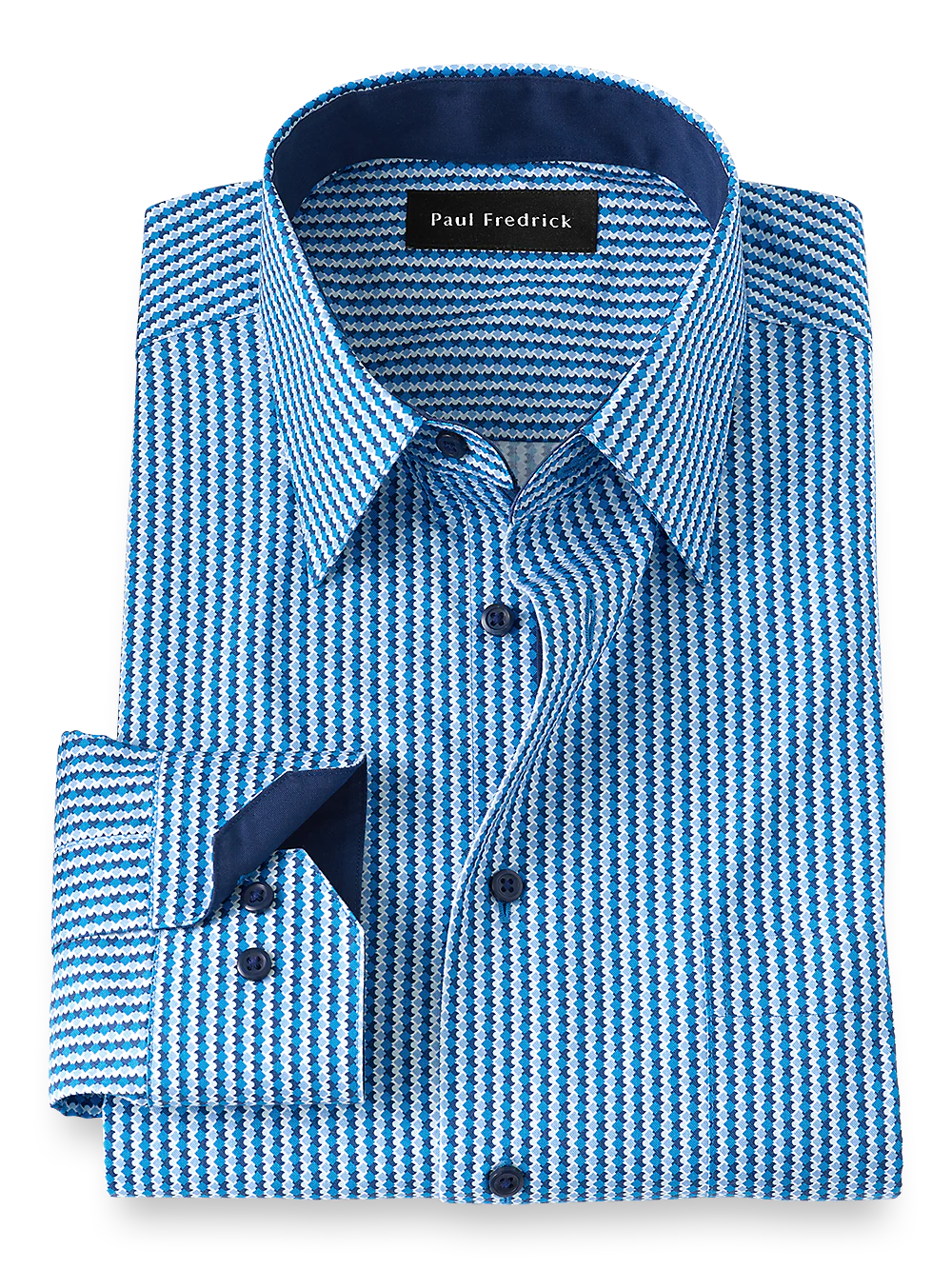 Non-Iron Cotton Alternating Stripe Dress Shirt With Contrast Trim - Blue