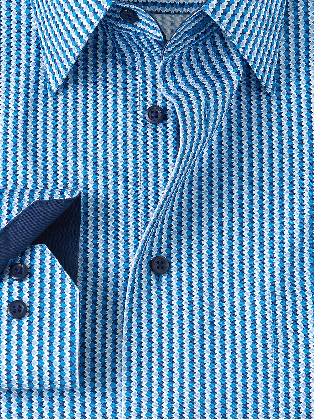 Non-Iron Cotton Alternating Stripe Dress Shirt With Contrast Trim - Blue - Image 2