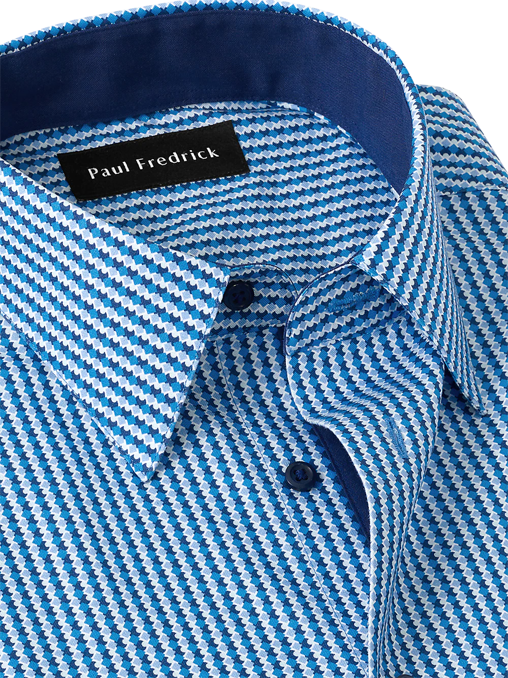 Non-Iron Cotton Alternating Stripe Dress Shirt With Contrast Trim - Blue - Image 3