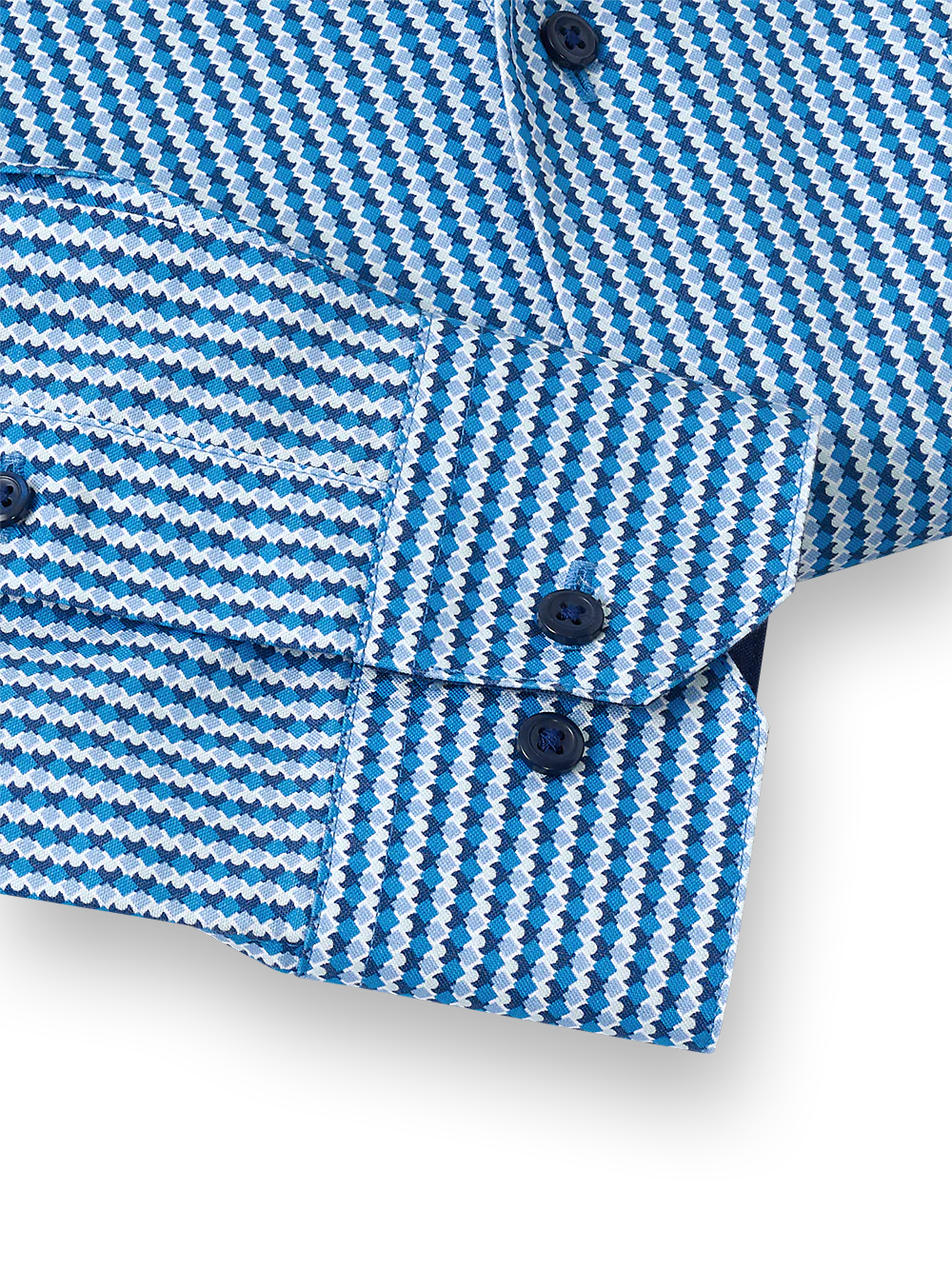 Non-Iron Cotton Alternating Stripe Dress Shirt With Contrast Trim - Blue - Image 4
