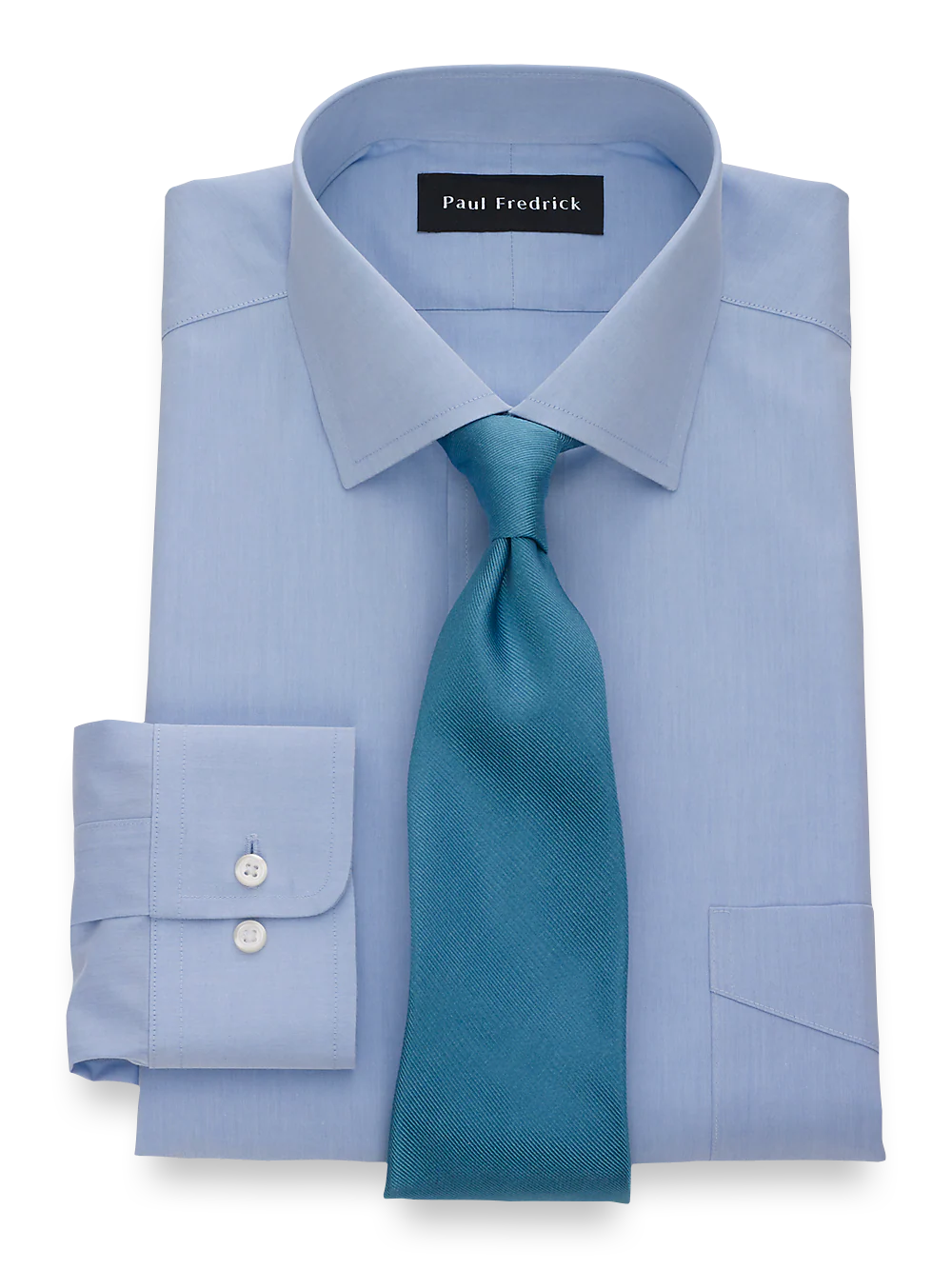Non-Iron Cotton Broadcloth Solid Color Spread Collar Dress Shirt - Blue