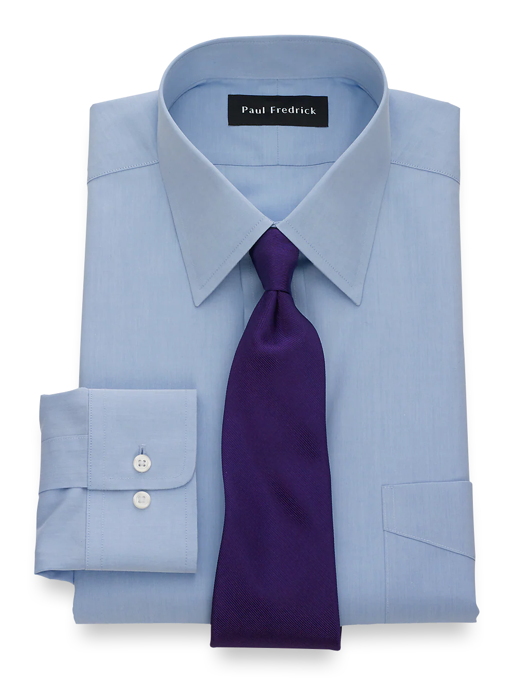 Non-Iron Cotton Broadcloth Solid Color Straight Collar Dress Shirt - Blue
