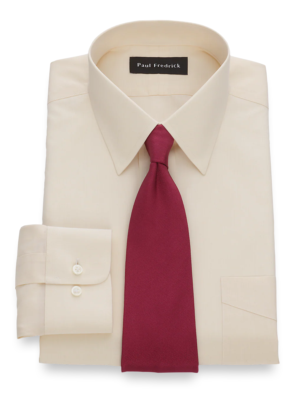 Non-Iron Cotton Broadcloth Solid Color Straight Collar Dress Shirt - Ecru