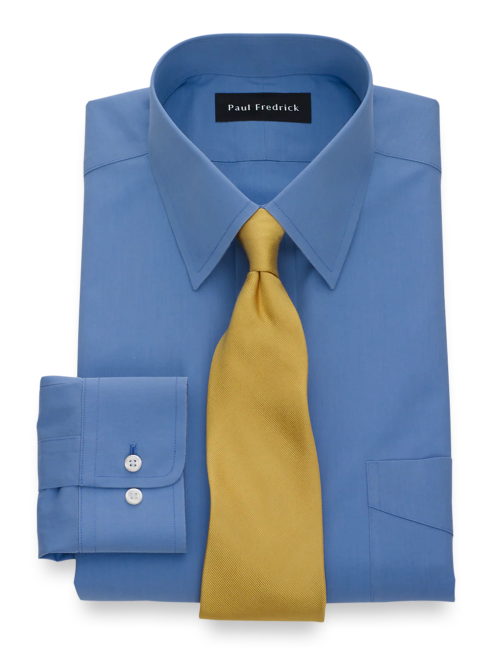 Non-Iron Cotton Broadcloth Solid Color Straight Collar Dress Shirt - French Blue