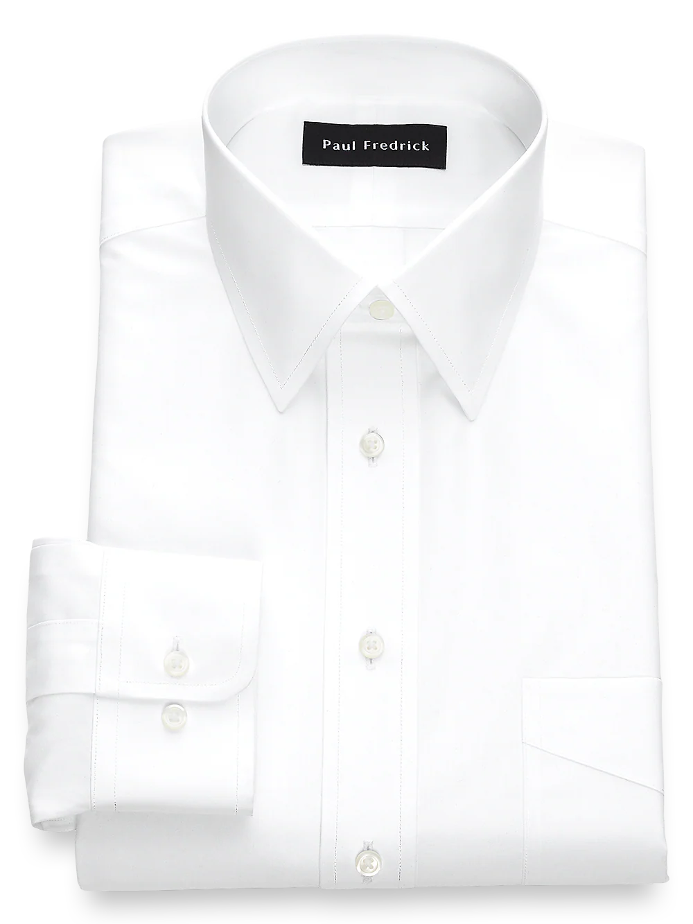 Non-Iron Cotton Broadcloth Solid Color Straight Collar Dress Shirt - White