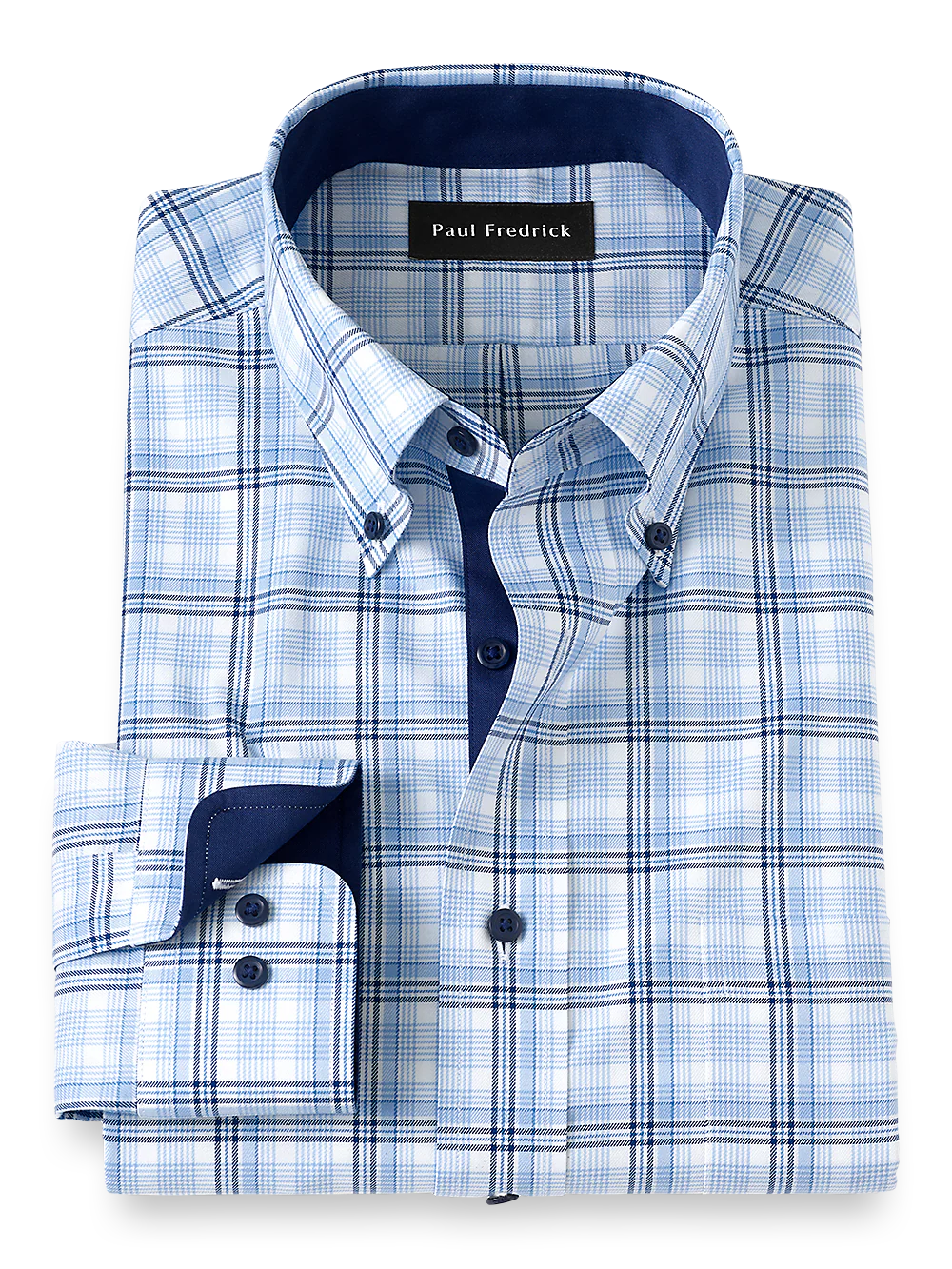Non-Iron Cotton Check Dress Shirt With Contrast Trim - Blue