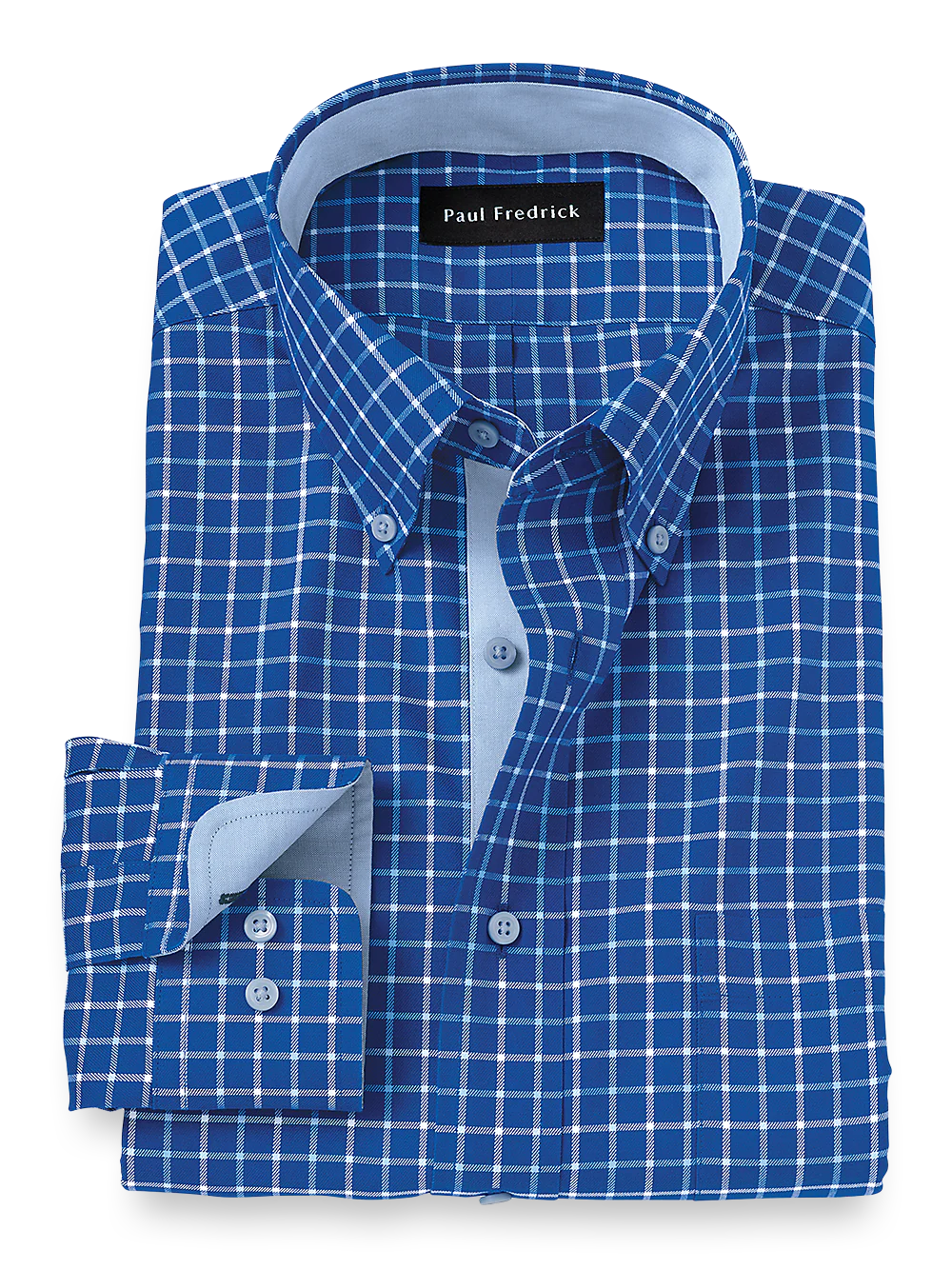 Non-Iron Cotton Check Dress Shirt With Contrast Trim - Blue