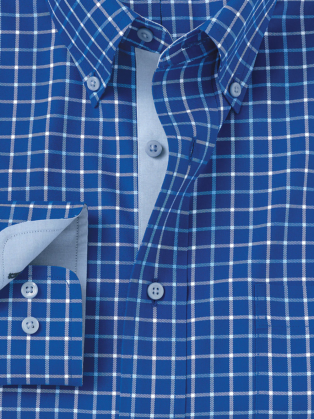Non-Iron Cotton Check Dress Shirt With Contrast Trim - Blue - Image 2