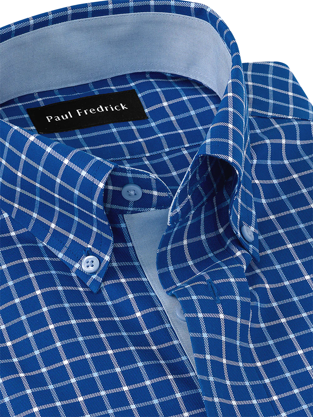 Non-Iron Cotton Check Dress Shirt With Contrast Trim - Blue - Image 3
