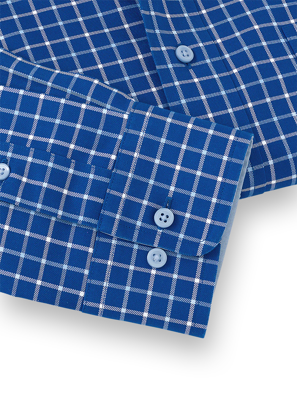 Non-Iron Cotton Check Dress Shirt With Contrast Trim - Blue - Image 4