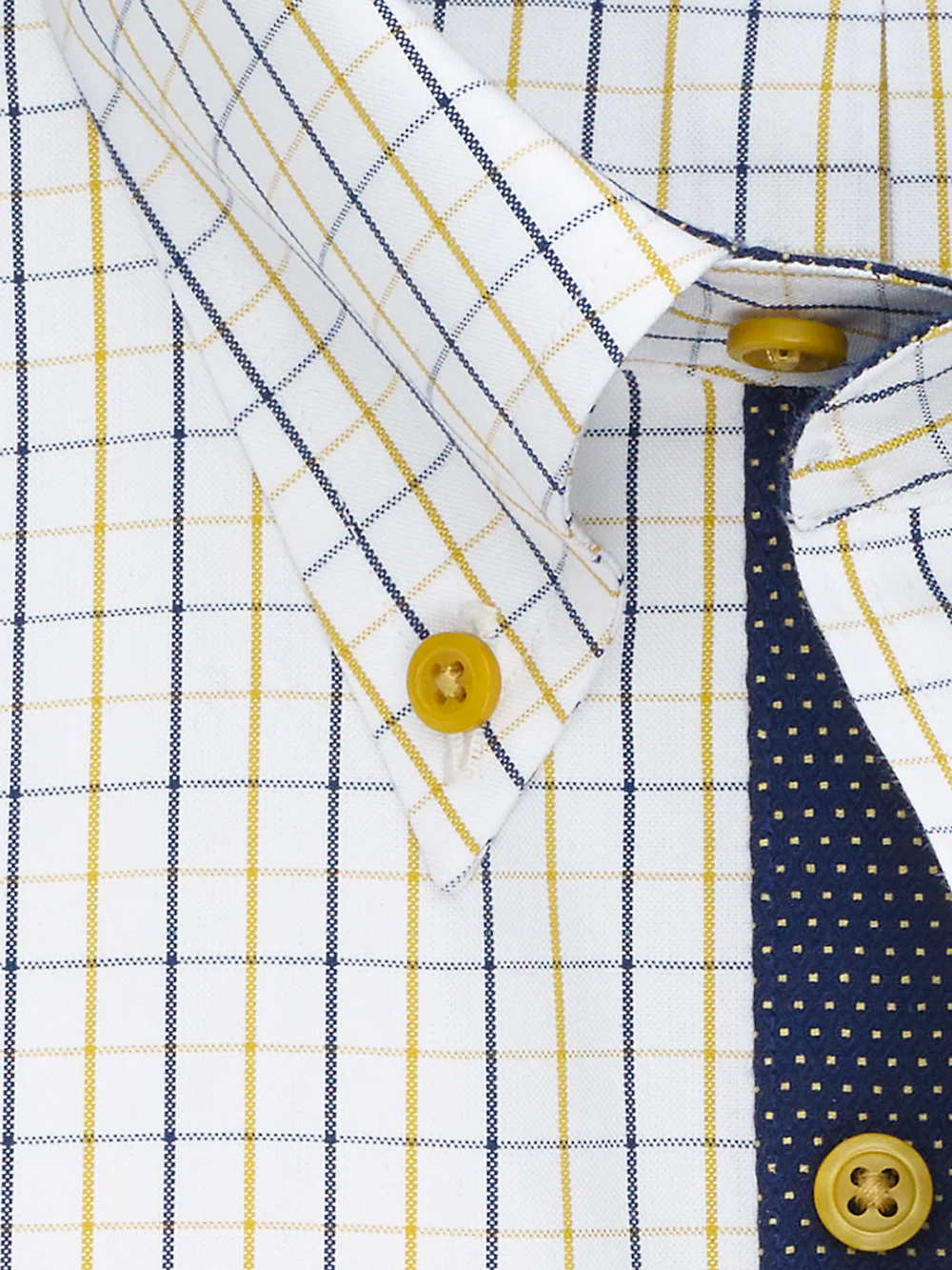 Non-Iron Cotton Check Dress Shirt With Contrast Trim - Navy/gold - Image 3