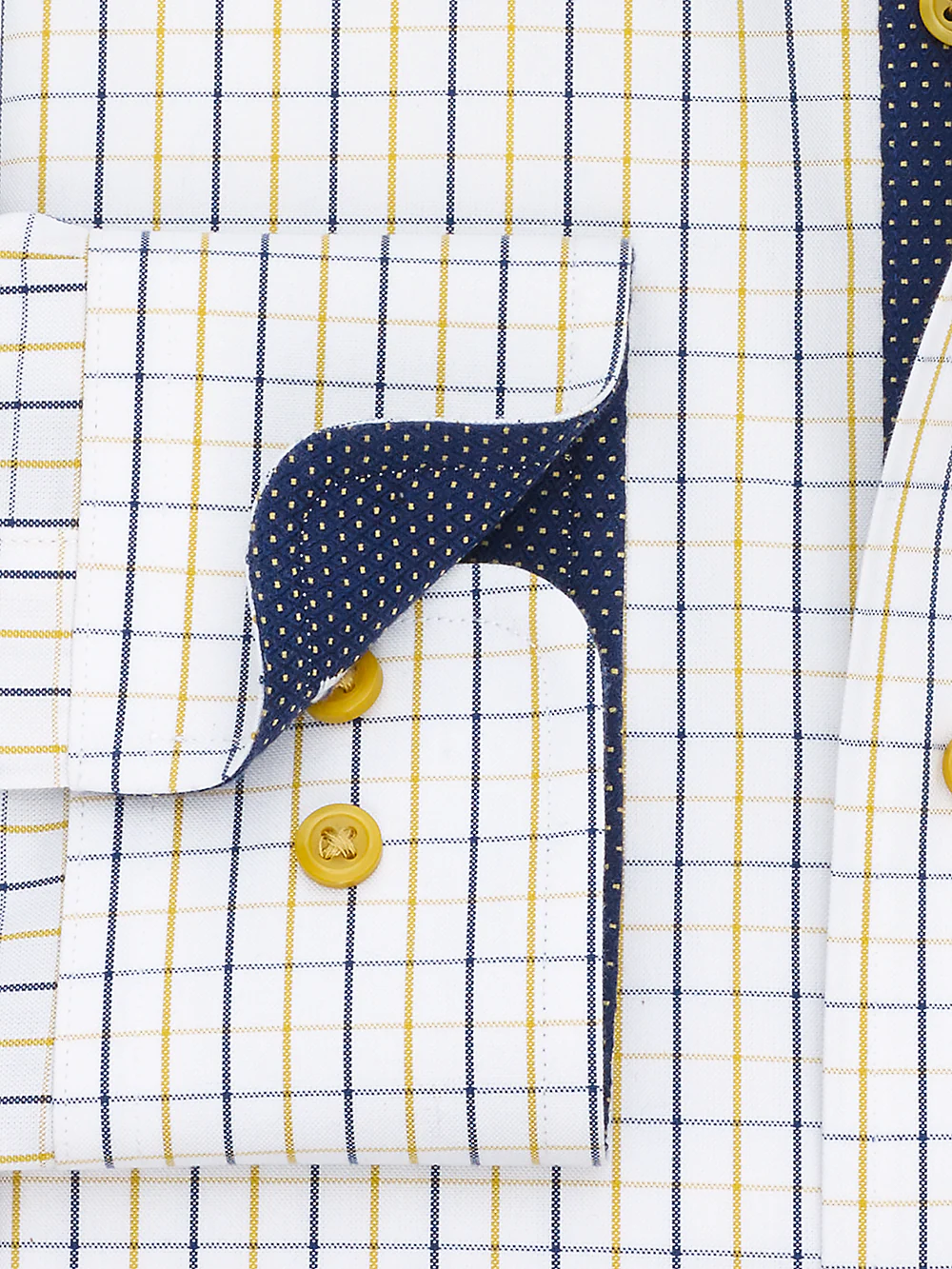 Non-Iron Cotton Check Dress Shirt With Contrast Trim - Navy/gold - Image 4