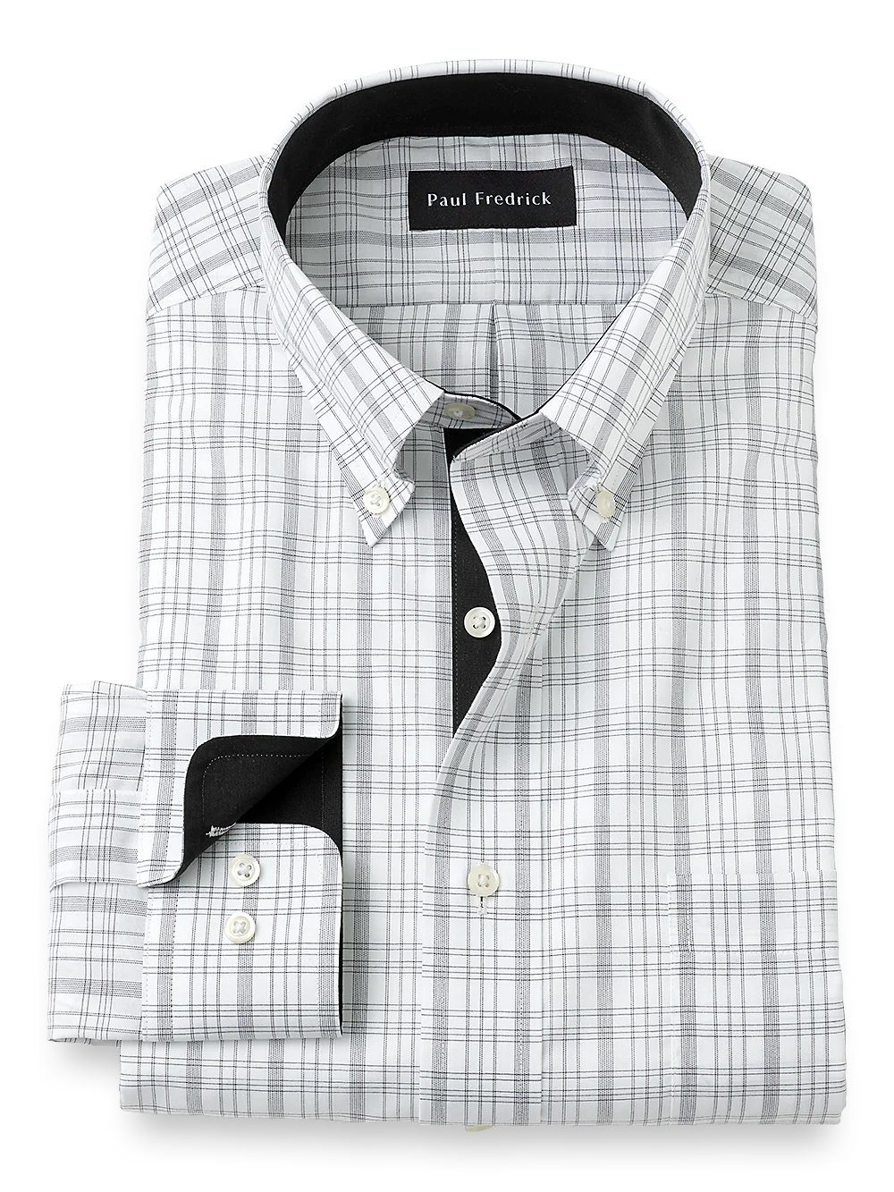 Non-Iron Cotton Check Dress Shirt With Contrast Trim - Black/white