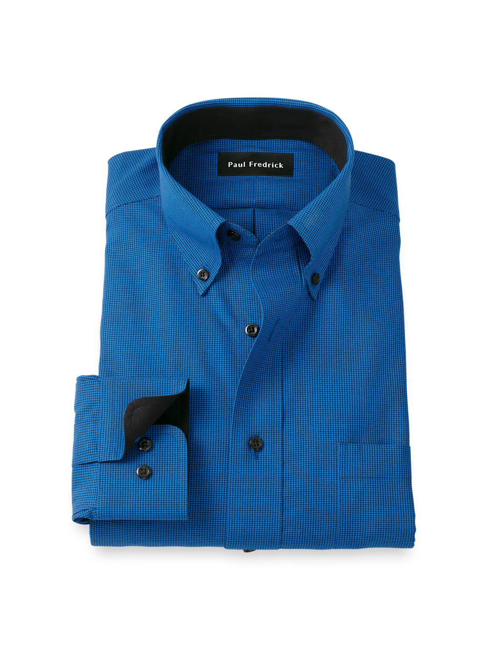 Non-Iron Cotton Check Dress Shirt With Contrast Trim - Black/blue