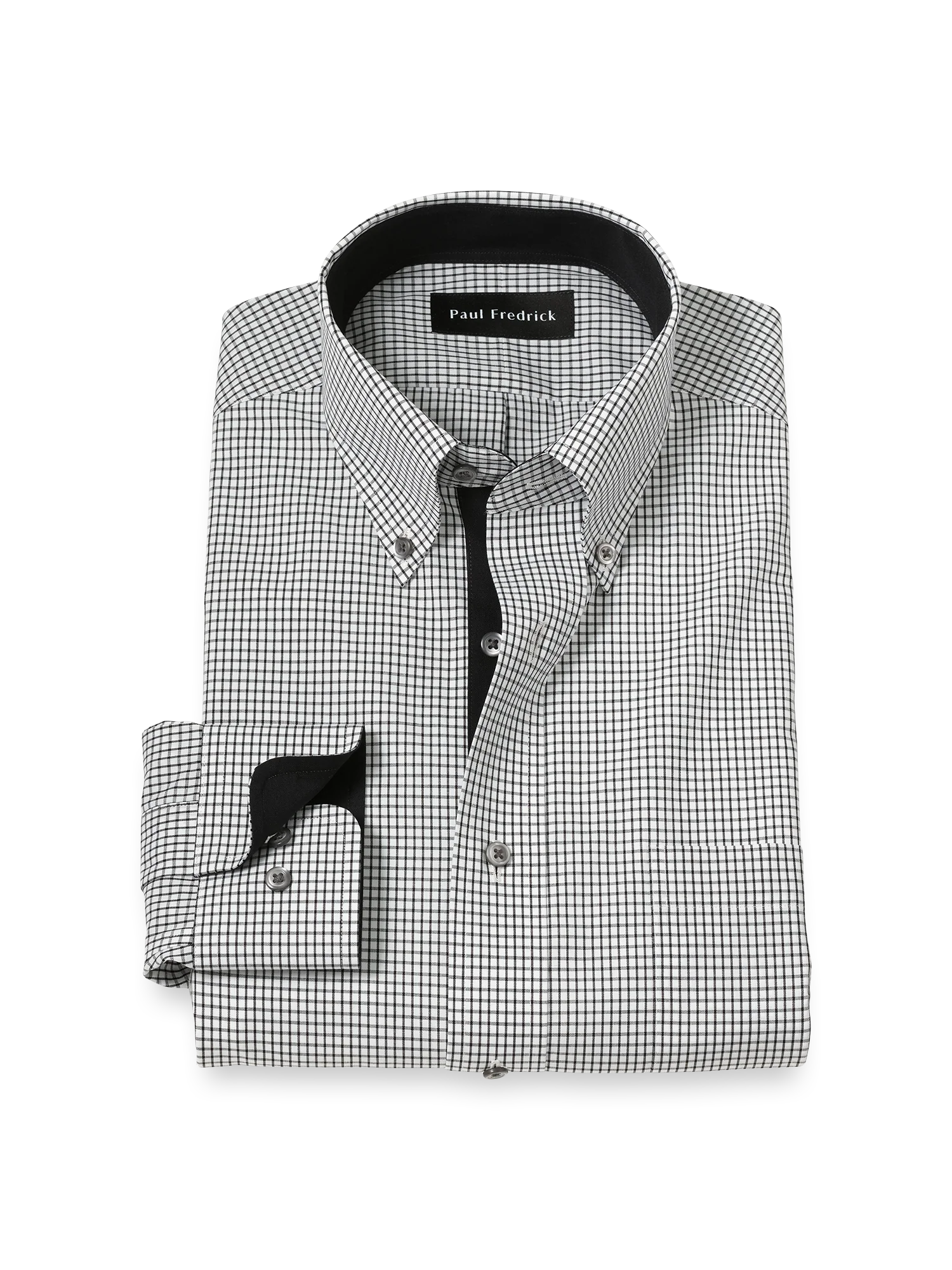 Non-Iron Cotton Check Dress Shirt With Contrast Trim - Black/white