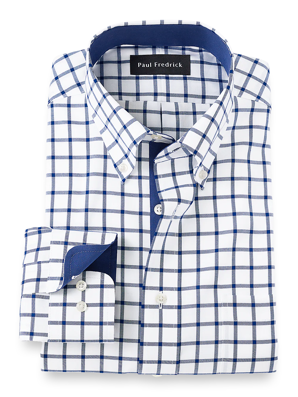 Non-Iron Cotton Check Dress Shirt With Contrast Trim - Navy
