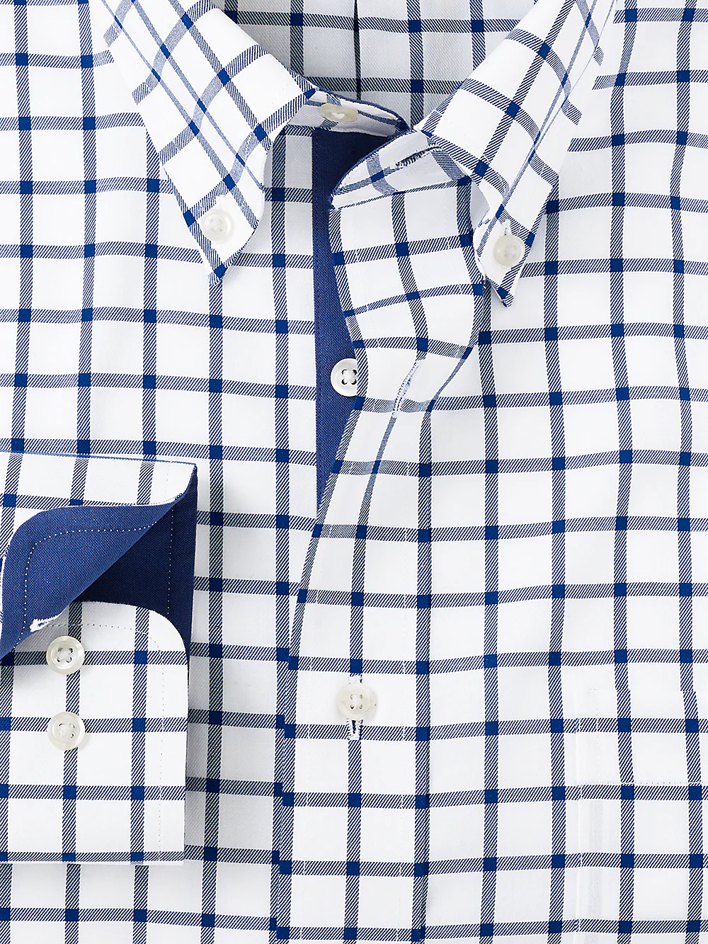 Non-Iron Cotton Check Dress Shirt With Contrast Trim - Navy - Image 2