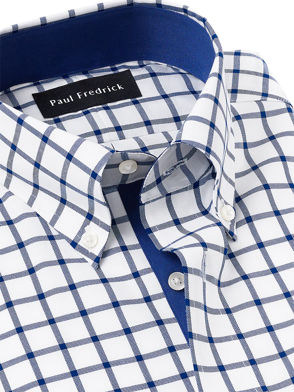 Non-Iron Cotton Check Dress Shirt With Contrast Trim - Navy - Image 3