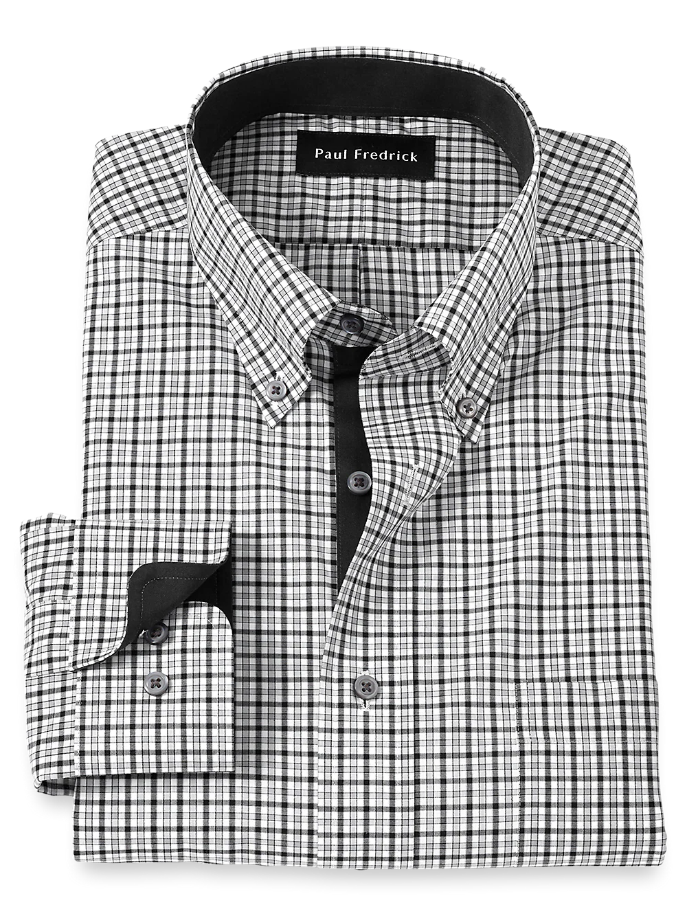 Non-Iron Cotton Check Dress Shirt With Contrast Trim - Black/grey