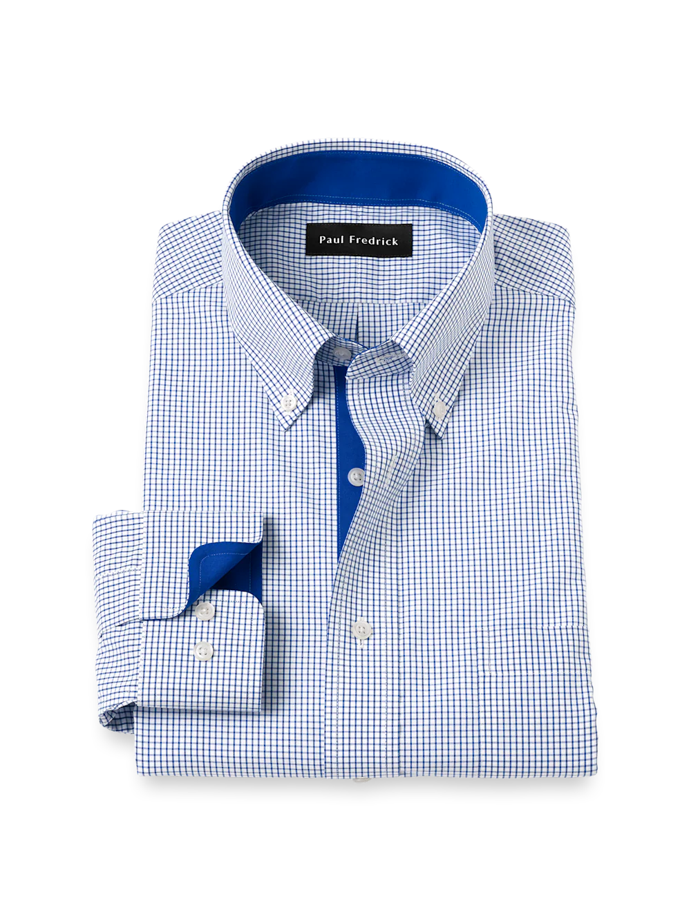Non-Iron Cotton Check Dress Shirt With Contrast Trim - Navy