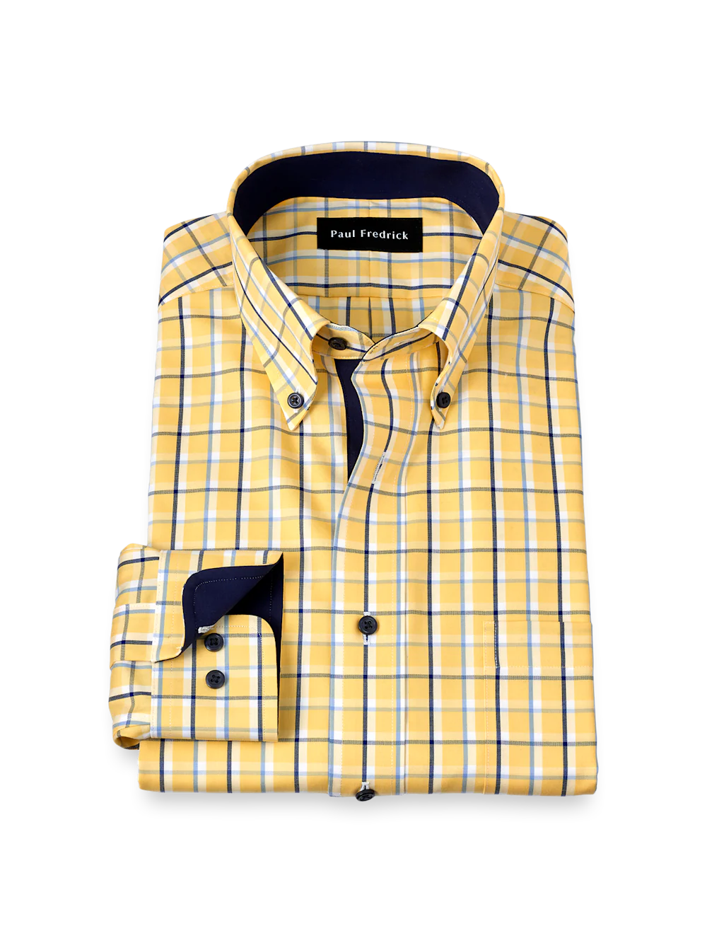 Non-Iron Cotton Check Dress Shirt With Contrast Trim - Yellow/blue