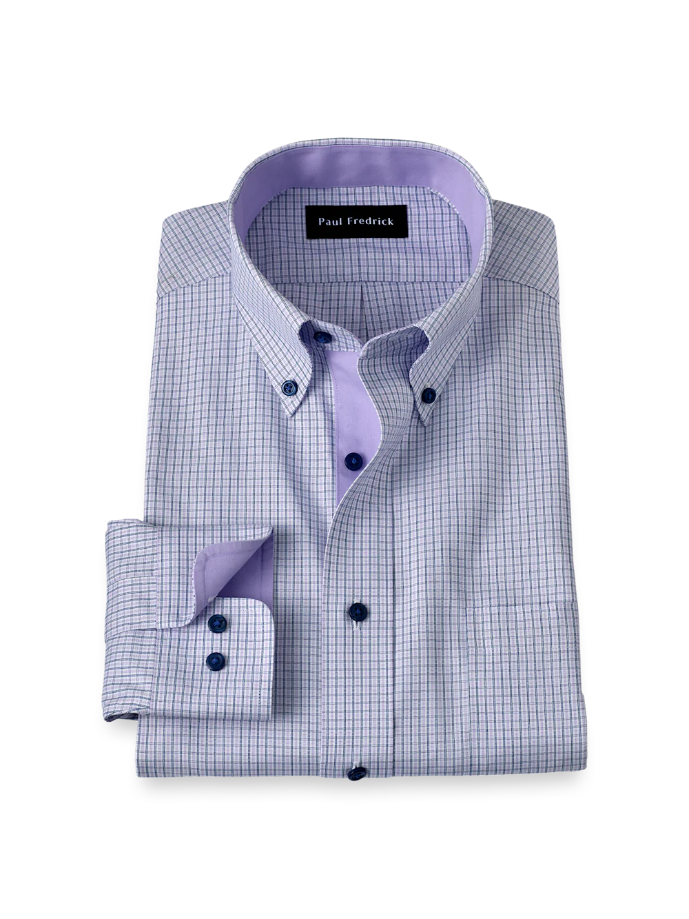 Non-Iron Cotton Check Dress Shirt With Contrast Trim - Purple