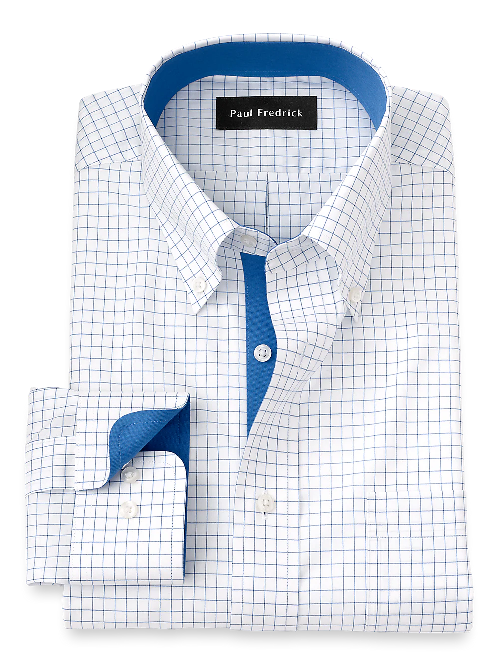 Non-Iron Cotton Check Dress Shirt With Contrast Trim - Blue