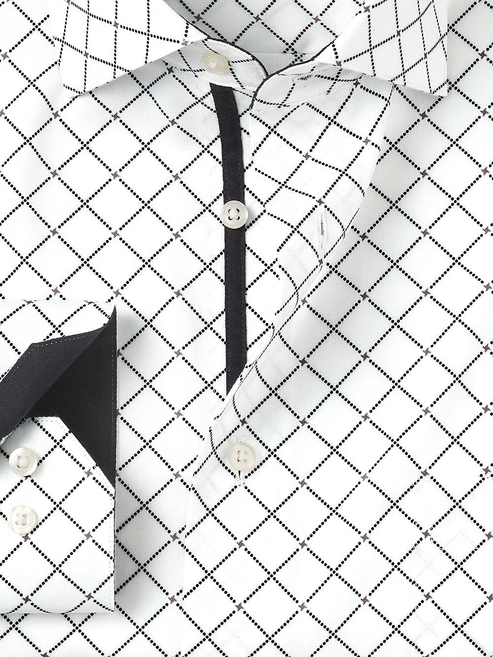 Non-Iron Cotton Diamond Print Dress Shirt With Contrast Trim - White/black - Image 2