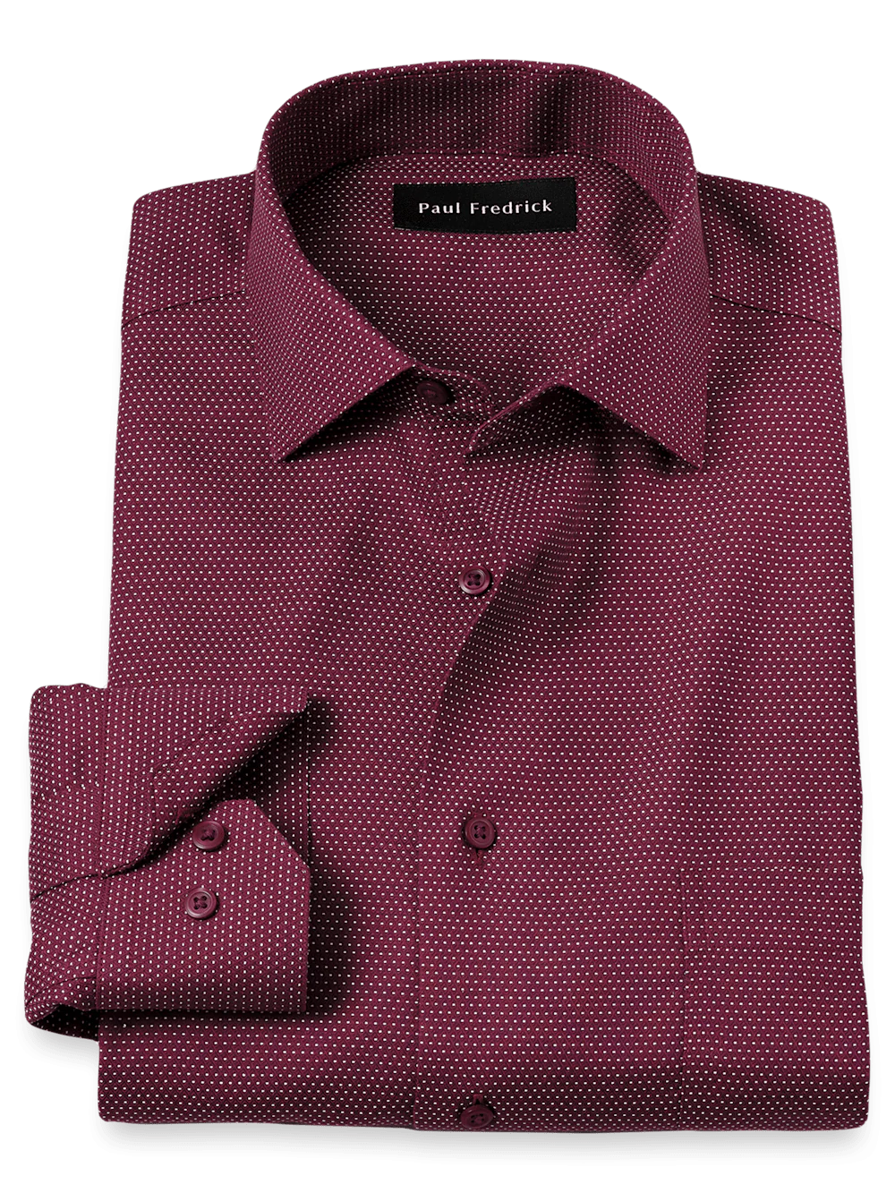Non-Iron Cotton Dot Dress Shirt - Burgundy