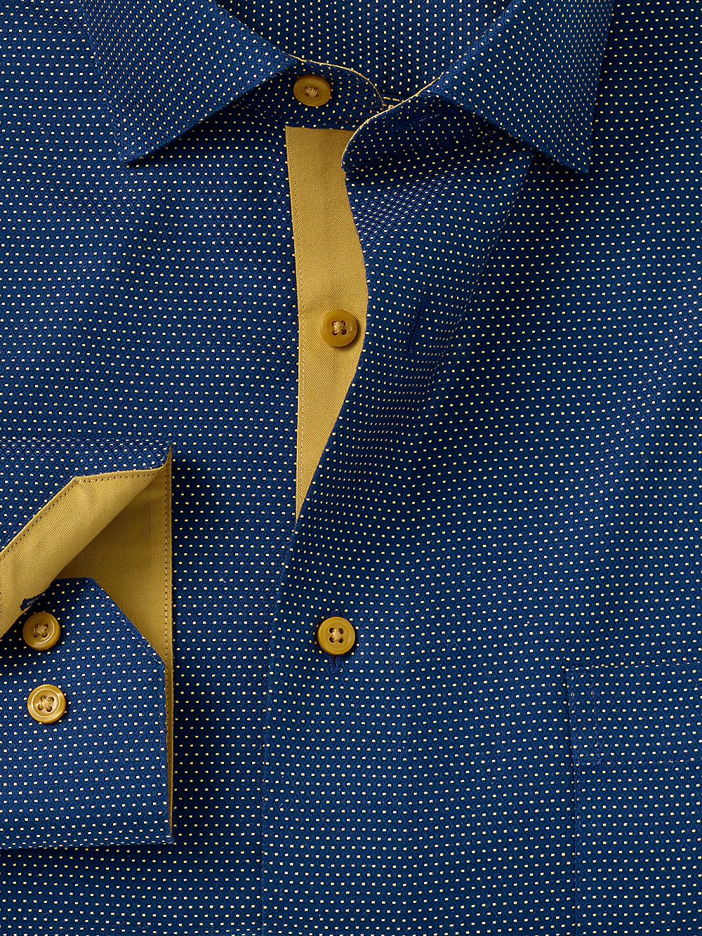 Non-Iron Cotton Dot Dress Shirt With Contrast Trim - Navy/gold - Image 2