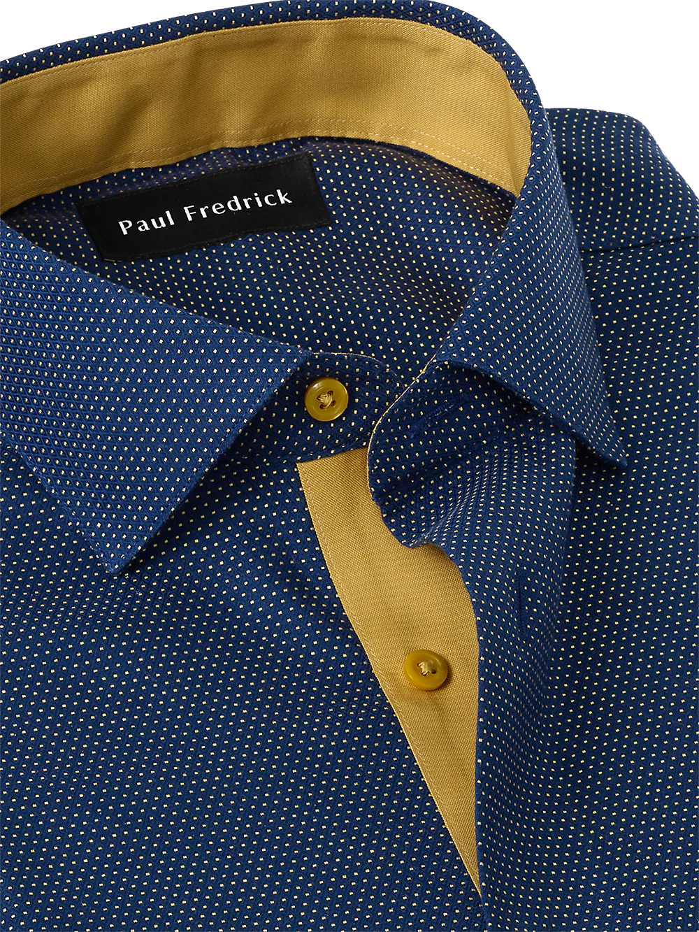 Non-Iron Cotton Dot Dress Shirt With Contrast Trim - Navy/gold - Image 3