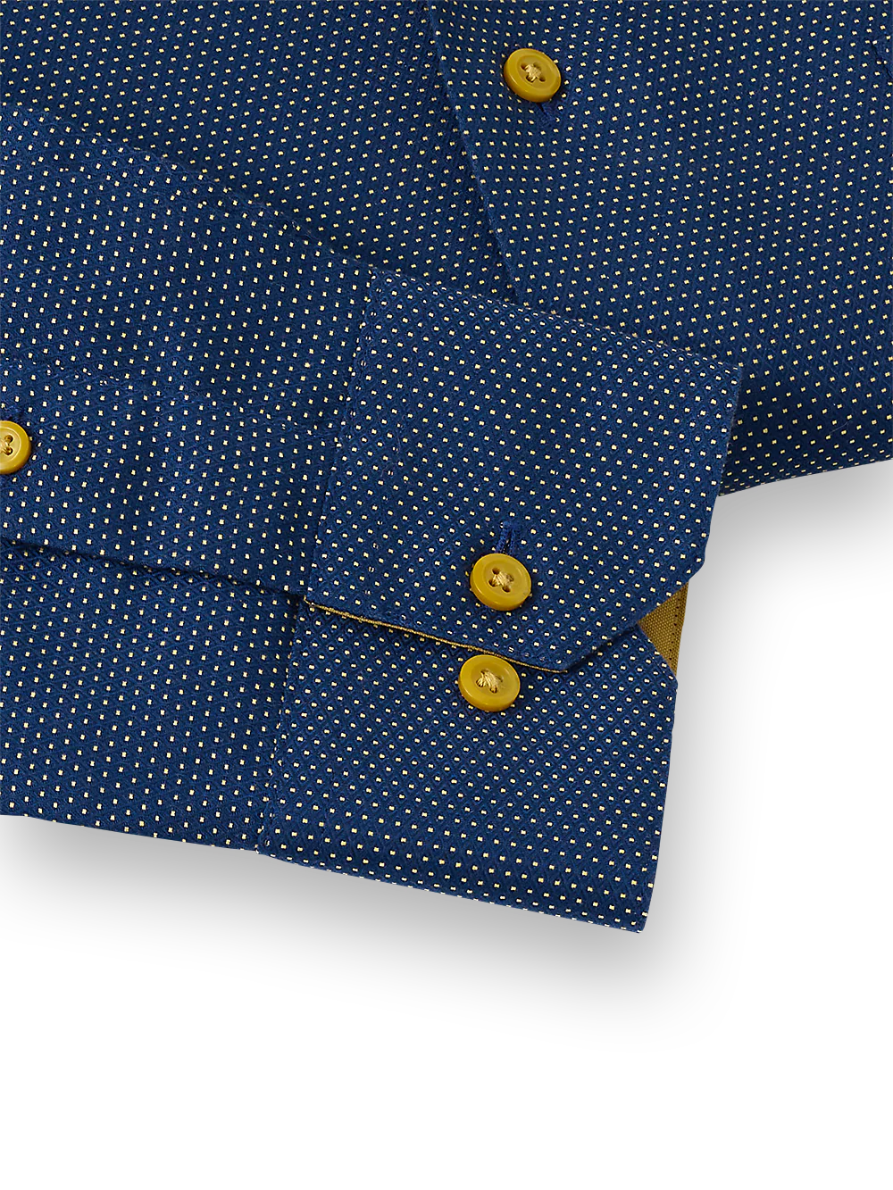 Non-Iron Cotton Dot Dress Shirt With Contrast Trim - Navy/gold - Image 4