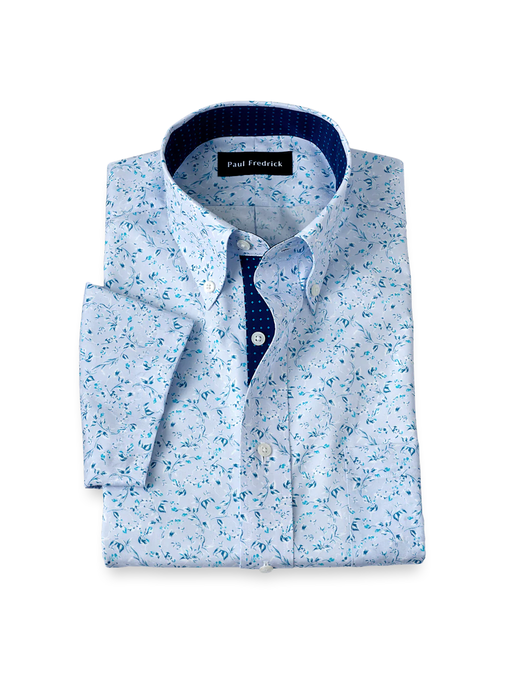 Non-Iron Cotton Floral Dress Shirt With Contrast Trim - Teal
