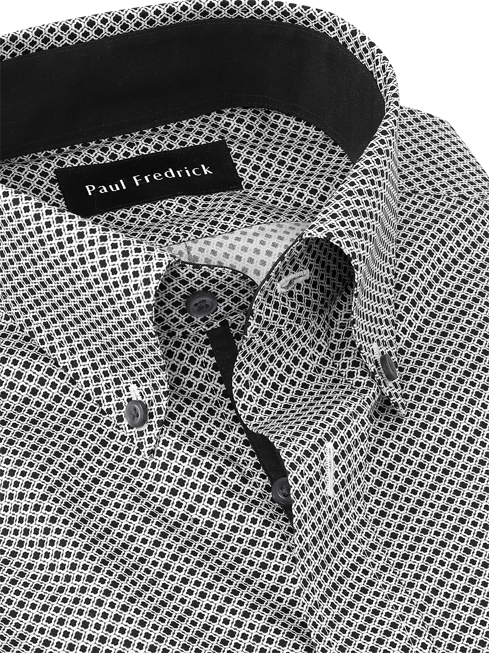Non-Iron Cotton Geometric Print Dress Shirt With Contrast Trim - Black/white - Image 3