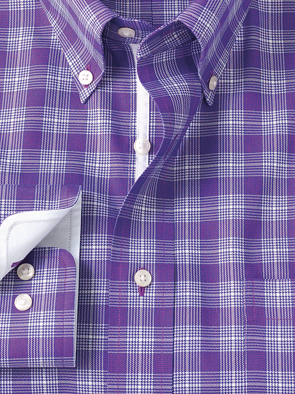 Non-Iron Cotton Glen Plaid Dress Shirt With Contrast Trim - Purple - Image 2
